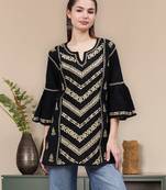 hand embroidered black cotton lucknowi chikankari top