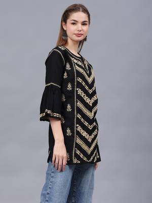 hand embroidered black cotton lucknowi chikankari top 2