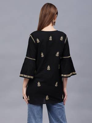 hand embroidered black cotton lucknowi chikankari top 3