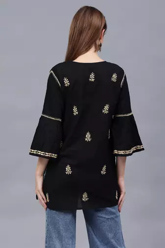 hand embroidered black cotton lucknowi chikankari top
