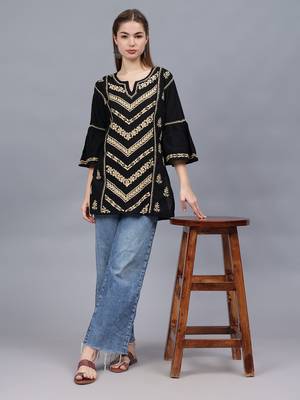 hand embroidered black cotton lucknowi chikankari top 4
