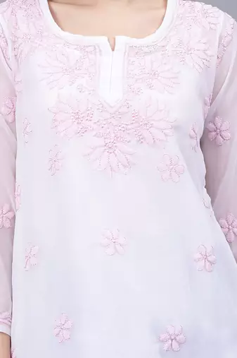 hand embroidered white georgette lucknowi chikankari top with slip
