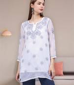 hand embroidered white georgette lucknowi chikankari top with slip