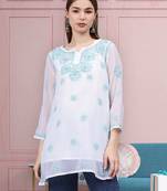 hand embroidered white georgette lucknowi chikankari top with slip