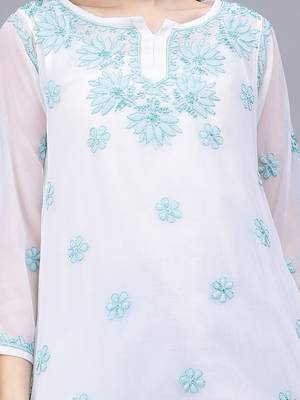hand embroidered white georgette lucknowi chikankari top with slip 3
