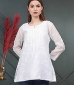 hand embroidered white chanderi lucknowi chikankari top with slip