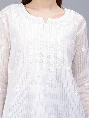 hand embroidered white chanderi lucknowi chikankari top with slip 3