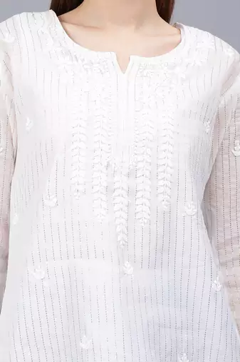 hand embroidered white chanderi lucknowi chikankari top with slip