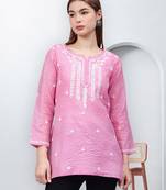 hand embroidered pink chanderi lucknowi chikankari top with slip