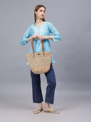 hand embroidered blue chanderi lucknowi chikankari top with slip 3