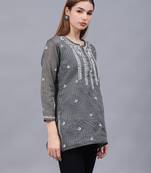 hand embroidered grey chanderi lucknowi chikankari top with slip