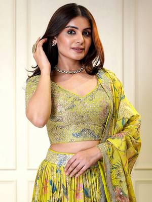 yellow sequins organza traditional lehenga set choli with dupatta 3