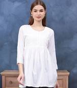 hand embroidered white cotton lucknowi chikankari a-line top