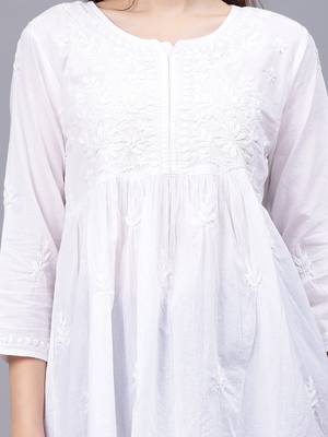 hand embroidered white cotton lucknowi chikankari a-line top 3