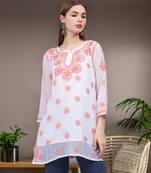 hand embroidered white georgette lucknowi chikankari top with slip