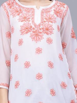 hand embroidered white georgette lucknowi chikankari top with slip 2