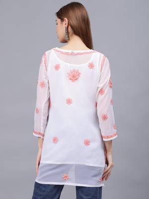 hand embroidered white georgette lucknowi chikankari top with slip 3