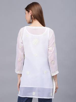 hand embroidered white georgette lucknowi chikankari top with slip 2