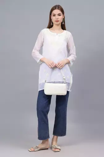 hand embroidered white georgette lucknowi chikankari top with slip