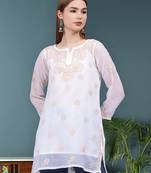 hand embroidered white georgette lucknowi chikankari top with slip