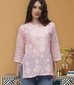hand embroidered pink terivoil lucknowi chikankari top