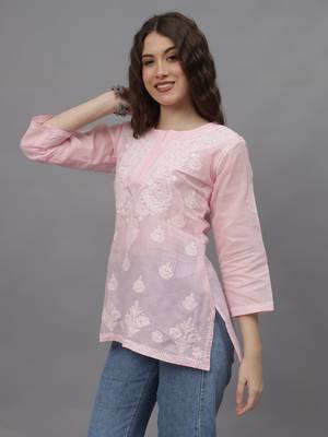 hand embroidered pink terivoil lucknowi chikankari top 2