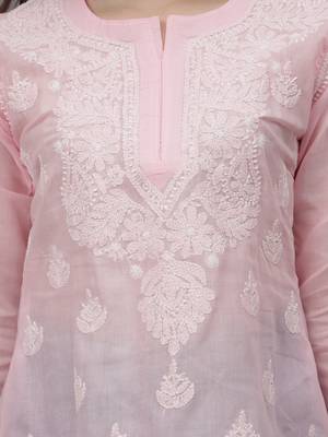 hand embroidered pink terivoil lucknowi chikankari top 3