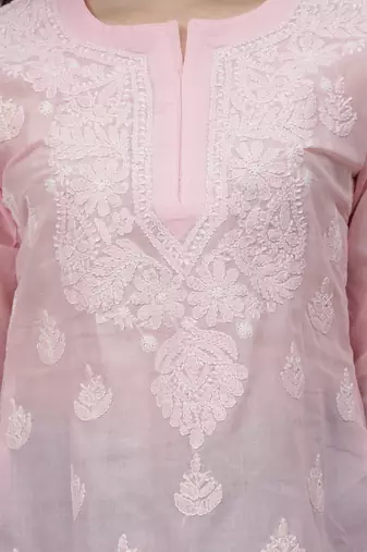 hand embroidered pink terivoil lucknowi chikankari top