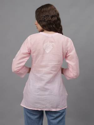 hand embroidered pink terivoil lucknowi chikankari top 4
