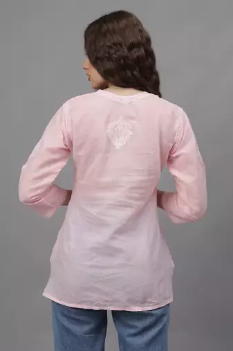 hand embroidered pink terivoil lucknowi chikankari top