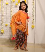 Orange one off shoulder embroidered kaftan with dhoti