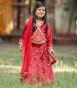 Red velvet embroidered floral sequin lehenga set