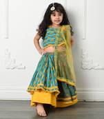 Yellow pure cotton embroidered mirror floral print lehenga set