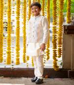 Off-white embroidered chanderi silk & art silk thread embroidered jacket set