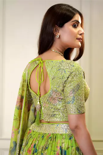  neon sequins organza lehenga set choli with dupatta