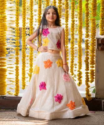 Silver sequin embroidered floral lehenga set 1