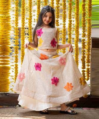 Silver sequin embroidered floral lehenga set 2