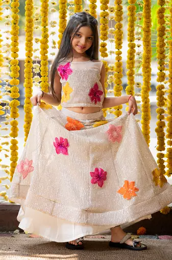 Silver sequin embroidered floral lehenga set