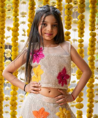 Silver sequin embroidered floral lehenga set 3