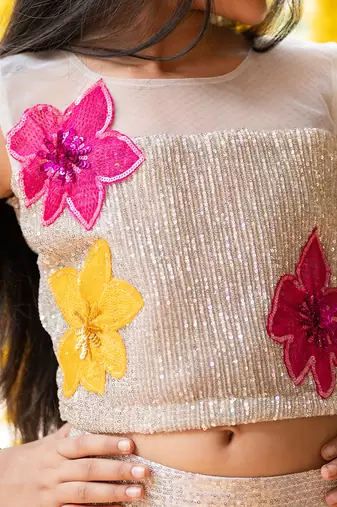 Silver sequin embroidered floral lehenga set