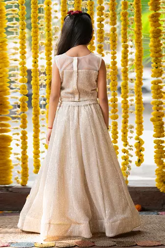 Silver sequin embroidered floral lehenga set