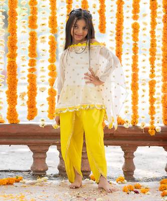 Yellow georgette embroidered sequin tunic dhoti pant set 1