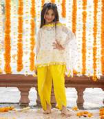 Yellow georgette embroidered sequin tunic dhoti pant set