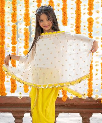 Yellow georgette embroidered sequin tunic dhoti pant set 2