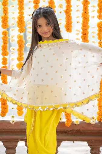 Yellow georgette embroidered sequin tunic dhoti pant set