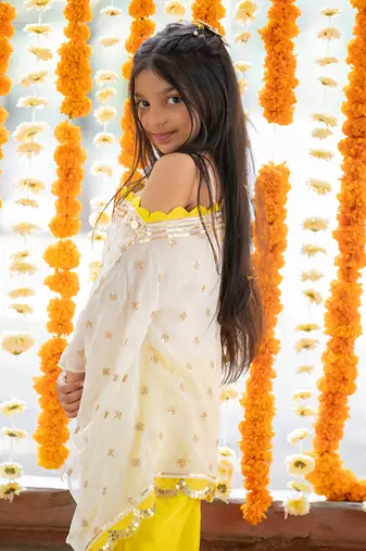 Yellow georgette embroidered sequin tunic dhoti pant set
