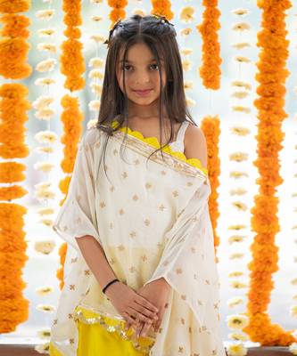 Yellow georgette embroidered sequin tunic dhoti pant set 4