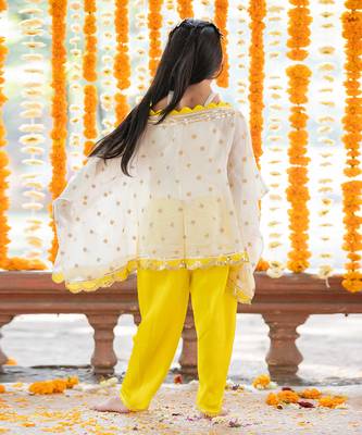 Yellow georgette embroidered sequin tunic dhoti pant set 5