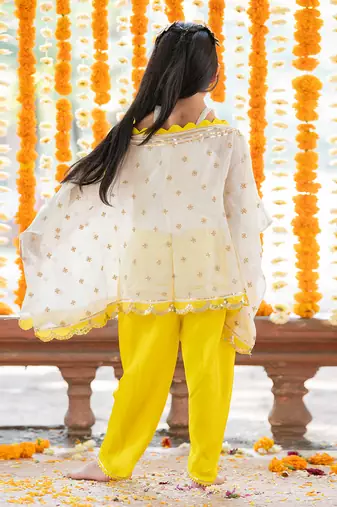 Yellow georgette embroidered sequin tunic dhoti pant set