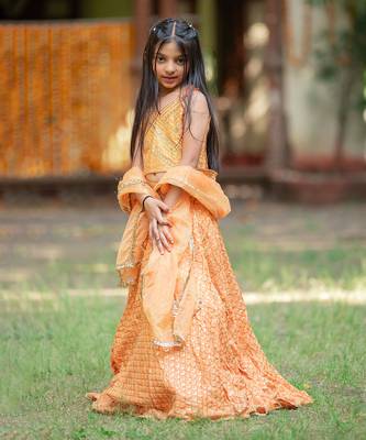 Orange silk embroidered sequin lehenga set 2